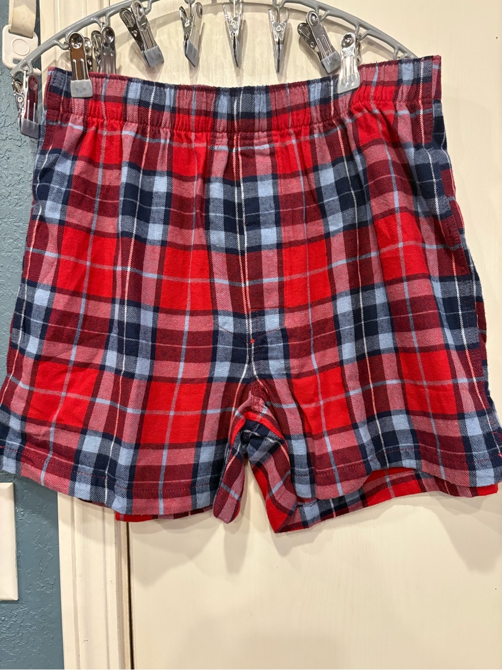 Lands' End Red Navy Plaid Cotton Boxer Shorts